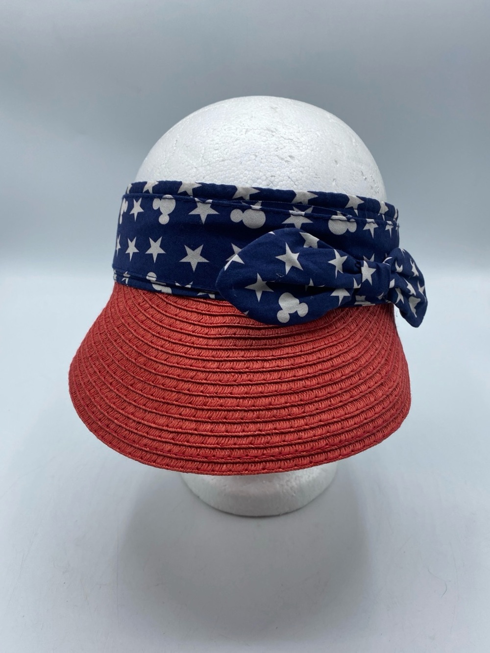 Disney Parks Mickey Visor Hat Adult Blue Red White Stars Straw Patriotic USA Adj